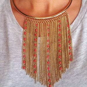 Gold and coral beaded necklace